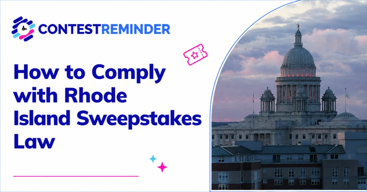 Rhode Island State House beside a guide to complying with state sweepstakes law.