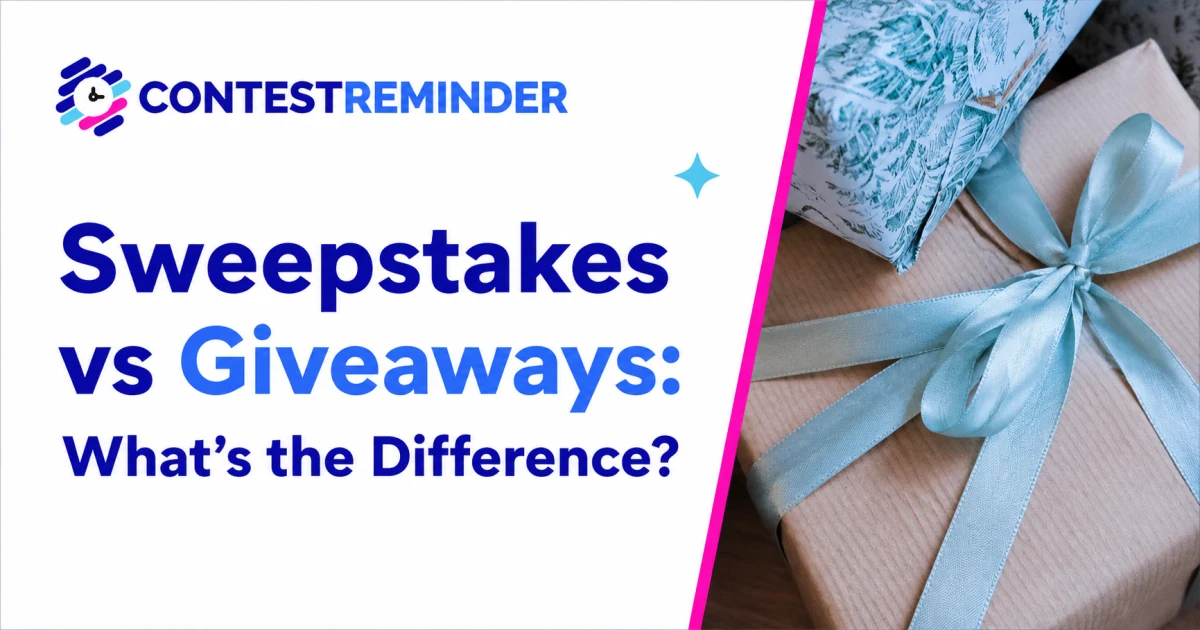 Wrapped gifts with blue ribbons beside a comparison of sweepstakes and giveaways.