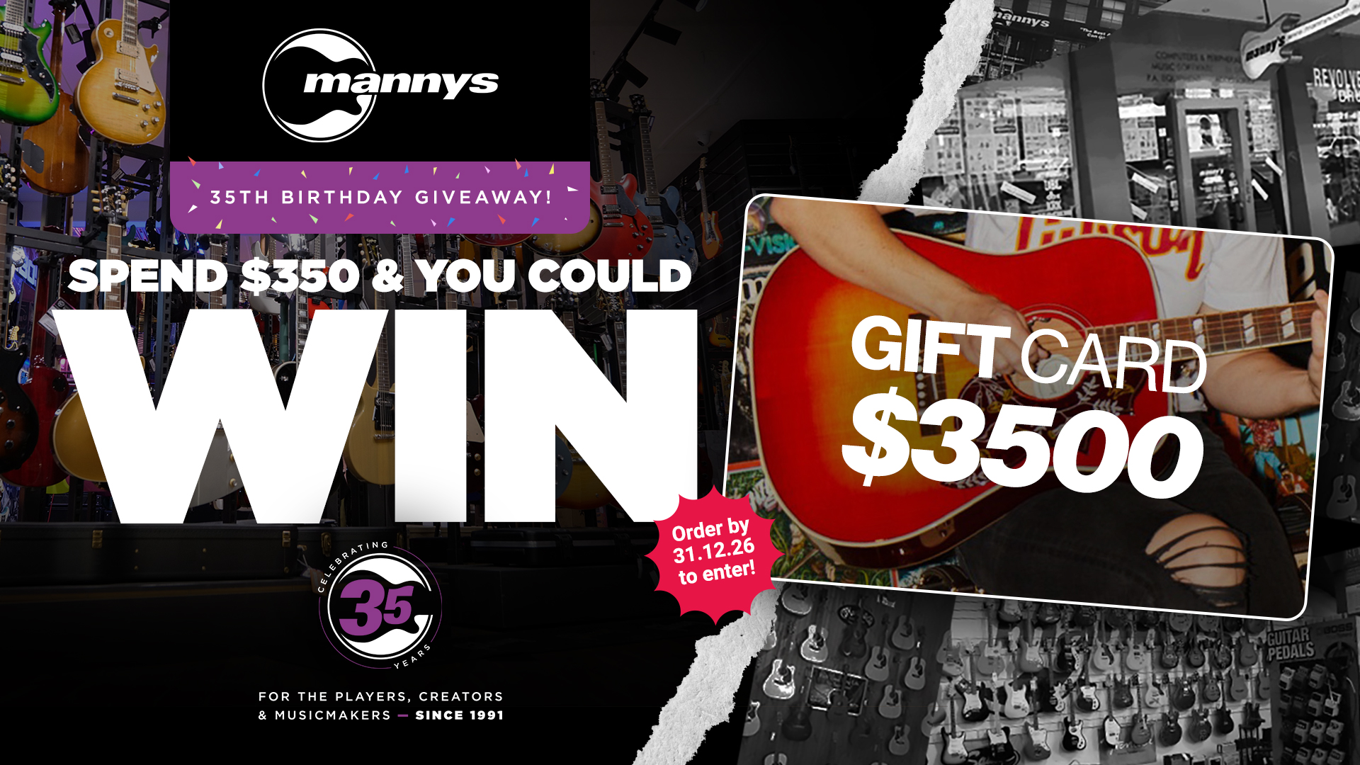 Celebrate 35 Years Of Mannys! Spend $350 & Win A $3500 Mannys Voucher